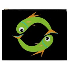 Green Fishes Cosmetic Bag (xxxl)  by Valentinaart
