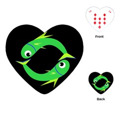 Green Fishes Playing Cards (heart)  by Valentinaart