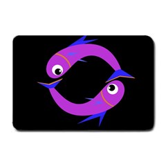 Purple Fishes Small Doormat  by Valentinaart