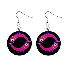 Magenta Fishes Mini Button Earrings by Valentinaart