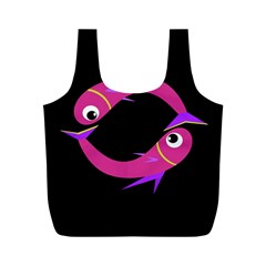Magenta Fishes Full Print Recycle Bags (m)  by Valentinaart