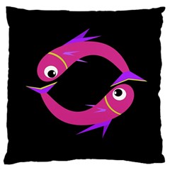 Magenta Fishes Large Flano Cushion Case (one Side) by Valentinaart