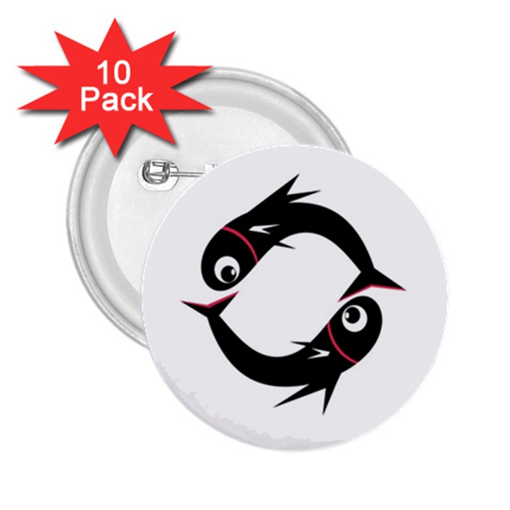 Black fishes 2.25  Buttons (10 pack) 