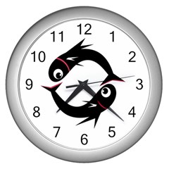 Black Fishes Wall Clocks (silver)  by Valentinaart