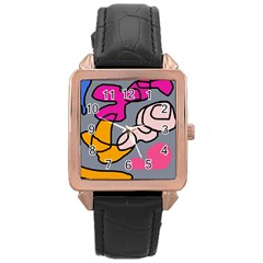 Colorful Abstract Design By Moma Rose Gold Leather Watch 