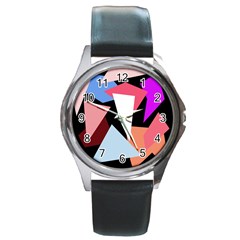 Colorful Geometrical Design Round Metal Watch by Valentinaart