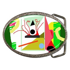 Green Abstract Artwork Belt Buckles by Valentinaart
