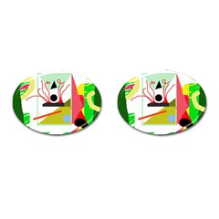 Green Abstract Artwork Cufflinks (oval)