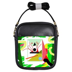 Green Abstract Artwork Girls Sling Bags by Valentinaart