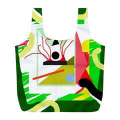 Green Abstract Artwork Full Print Recycle Bags (l)  by Valentinaart