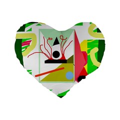 Green Abstract Artwork Standard 16  Premium Flano Heart Shape Cushions by Valentinaart