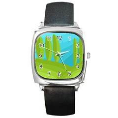 Green And Blue Landscape Square Metal Watch by Valentinaart