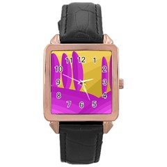 Yellow And Magenta Landscape Rose Gold Leather Watch 