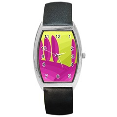 Yellow And Pink Landscape Barrel Style Metal Watch by Valentinaart