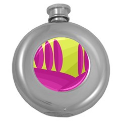 Yellow And Pink Landscape Round Hip Flask (5 Oz) by Valentinaart