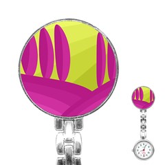 Yellow And Pink Landscape Stainless Steel Nurses Watch