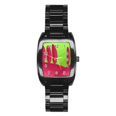 Green And Red Landscape Stainless Steel Barrel Watch by Valentinaart