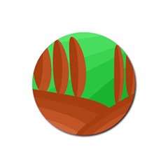Green And Orange Landscape Rubber Coaster (round)  by Valentinaart