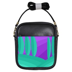 Purple And Green Landscape Girls Sling Bags by Valentinaart