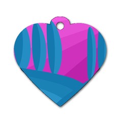 Pink And Blue Landscape Dog Tag Heart (one Side)