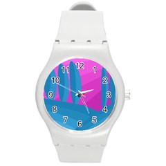 Pink And Blue Landscape Round Plastic Sport Watch (m) by Valentinaart