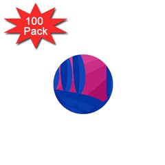 Magenta And Blue Landscape 1  Mini Buttons (100 Pack)  by Valentinaart