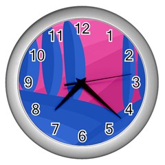 Magenta And Blue Landscape Wall Clocks (silver)  by Valentinaart