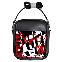 Red, Black And White Chaos Girls Sling Bags by Valentinaart