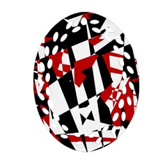 Red, Black And White Chaos Ornament (oval Filigree)  by Valentinaart