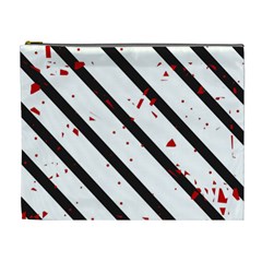 Elegant Black, Red And White Lines Cosmetic Bag (xl) by Valentinaart