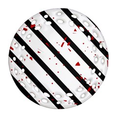 Elegant Black, Red And White Lines Round Filigree Ornament (2side) by Valentinaart