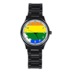 Lgbt Flag Map Of Illinois Stainless Steel Round Watch by abbeyz71