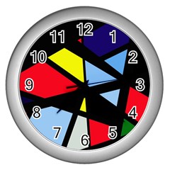 Colorful Geomeric Desing Wall Clocks (silver)  by Valentinaart