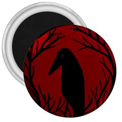 Halloween Raven - Red 3  Magnets by Valentinaart