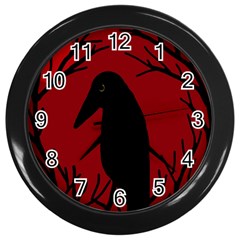 Halloween Raven - Red Wall Clocks (black) by Valentinaart