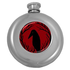 Halloween Raven - Red Round Hip Flask (5 Oz) by Valentinaart