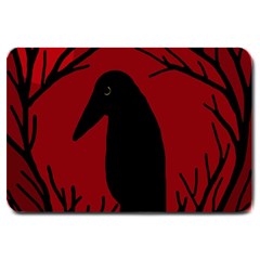 Halloween Raven - Red Large Doormat  by Valentinaart