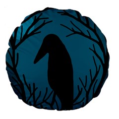 Halloween Raven - Blue Large 18  Premium Flano Round Cushions by Valentinaart