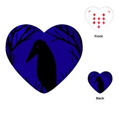 Halloween Raven - Deep Blue Playing Cards (heart)  by Valentinaart