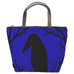 Halloween Raven - Deep Blue Bucket Bags by Valentinaart
