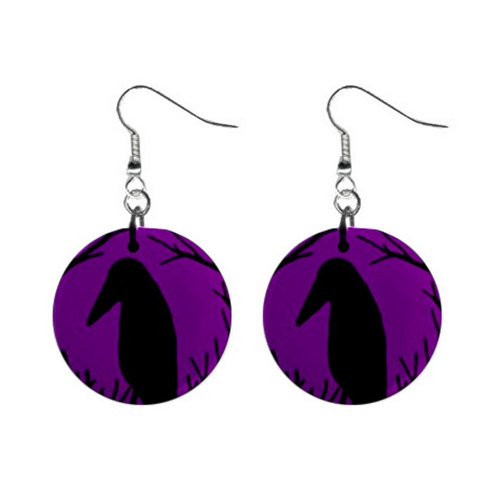 Halloween raven - purple Mini Button Earrings