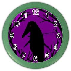 Halloween raven - purple Color Wall Clocks