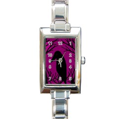 Halloween Raven - Magenta Rectangle Italian Charm Watch by Valentinaart