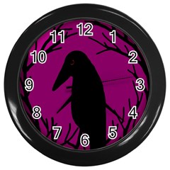 Halloween Raven - Magenta Wall Clocks (black) by Valentinaart