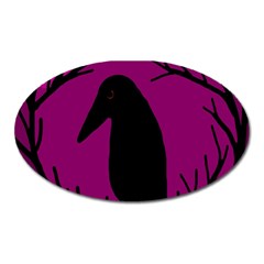 Halloween Raven - Magenta Oval Magnet by Valentinaart