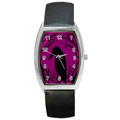 Halloween Raven - Magenta Barrel Style Metal Watch by Valentinaart