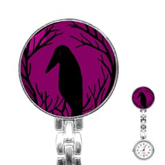 Halloween Raven - Magenta Stainless Steel Nurses Watch by Valentinaart