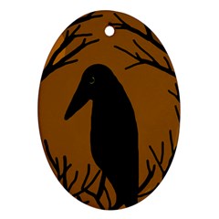 Halloween Raven - Brown Oval Ornament (two Sides) by Valentinaart