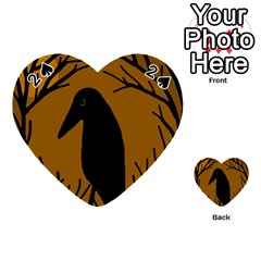 Halloween Raven - Brown Playing Cards 54 (heart)  by Valentinaart