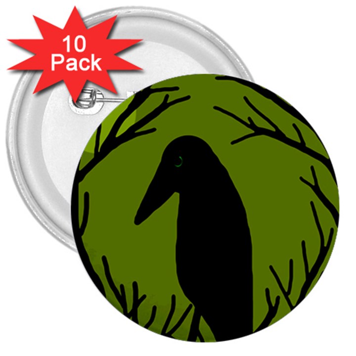 Halloween raven - green 3  Buttons (10 pack) 